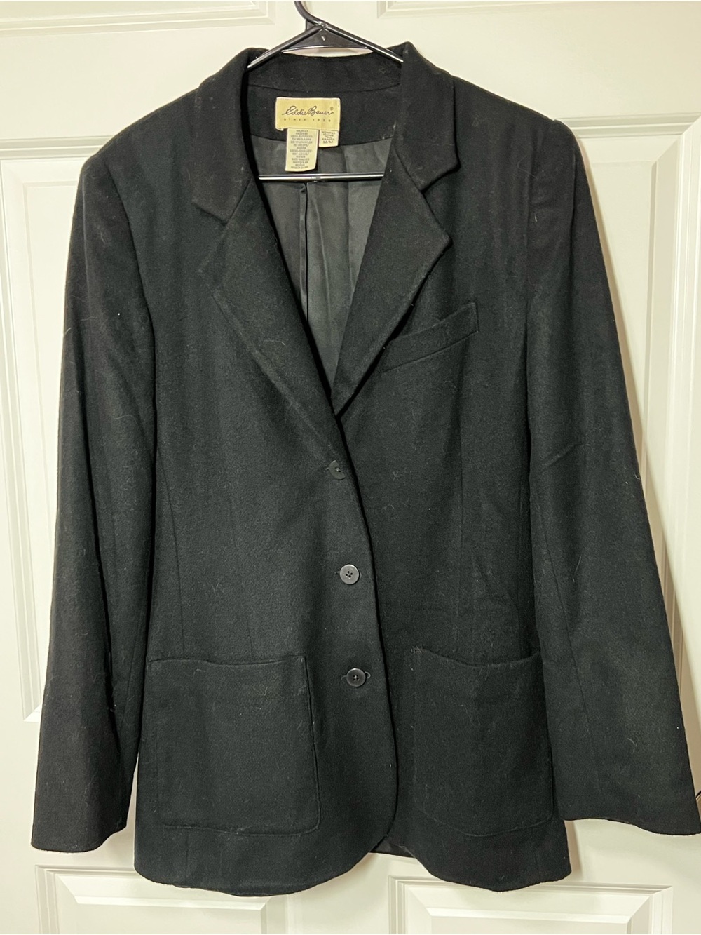 Vintage Eddie Bauer Black Wool Angora Blend Blazer Coat Women’s Tall Medium